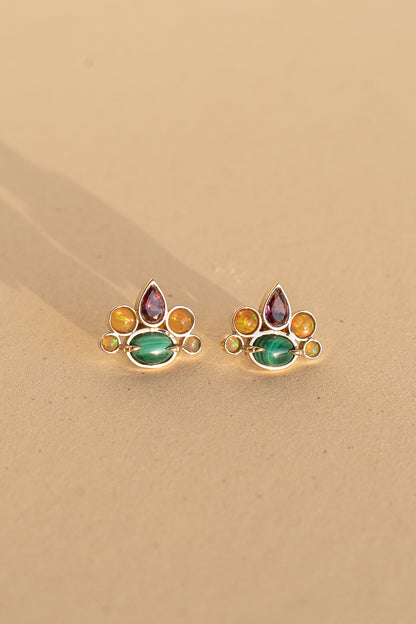 Malachite, Opal and Garnet earrings
