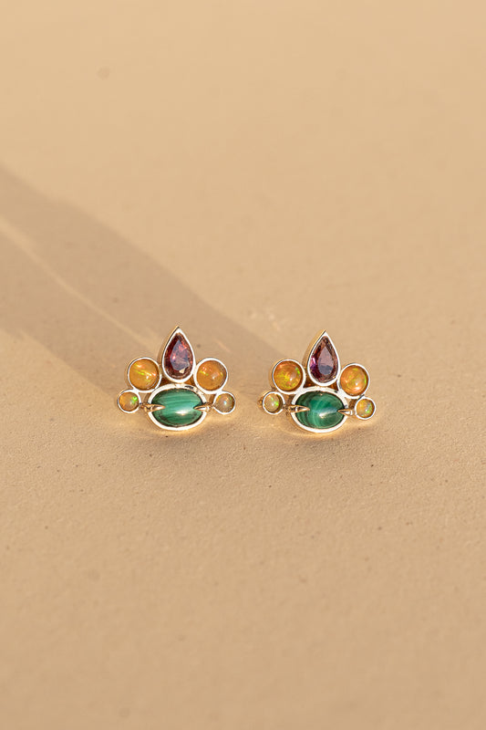 Malachite, Opal and Garnet earrings