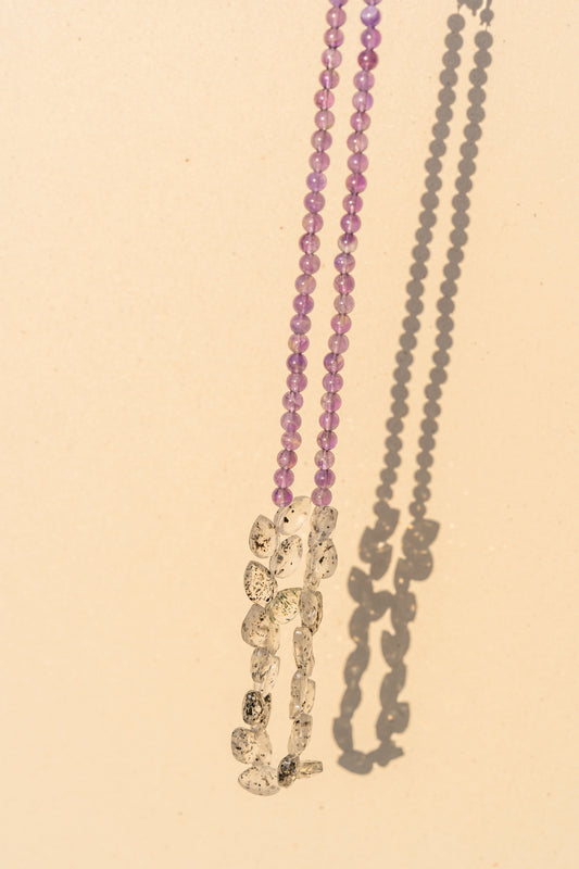 Black Dotted Tourmaline and Amethyst