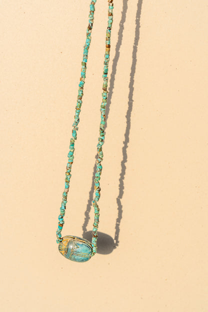 Rough Turquoise with Egyptian Scarab (14k Gold)