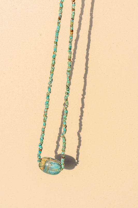Rough Turquoise with Egyptian Scarab (14k Gold)