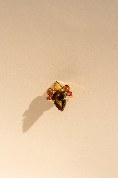 Dark and Light opal, Garnet and Sapphire