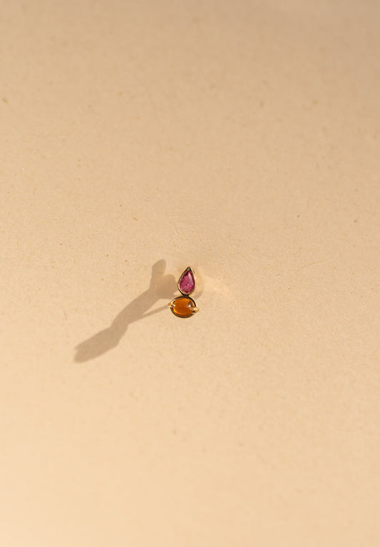 Oval Yellow Garnet and Ruby  drop 