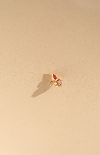 Square purple Spinel and Ruby Drop