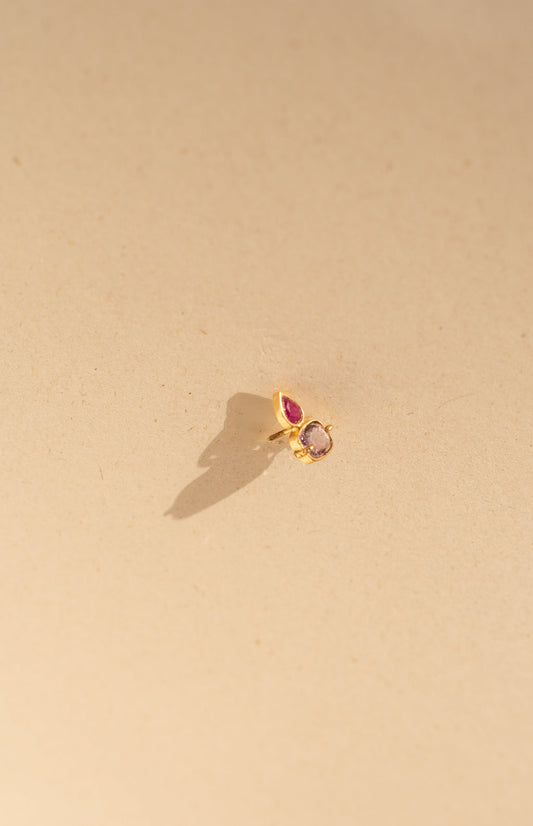 Square purple Spinel and Ruby Drop