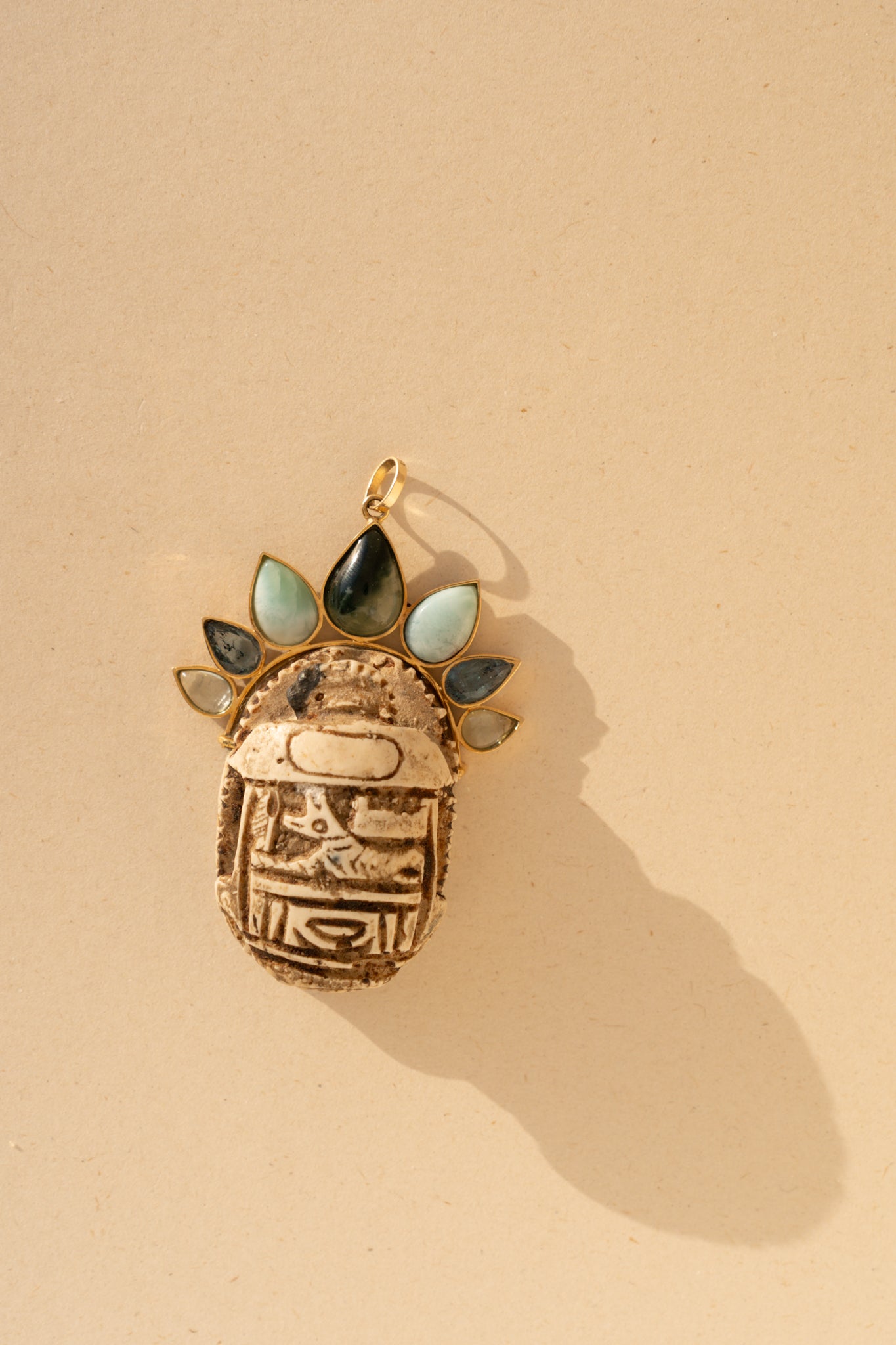 Egyptian Scarab, Larimar, Topaz and Aquamarine