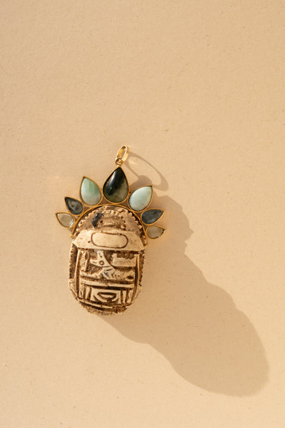 Egyptian Scarab, Larimar, Topaz and Aquamarine