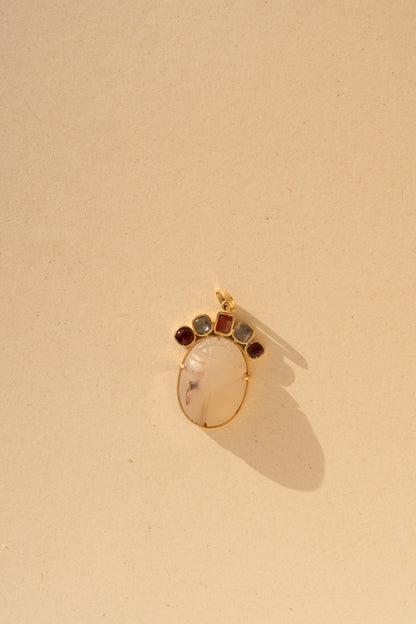 White Egyptian Scarab with colorful Spinel