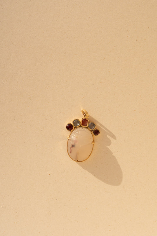 White Egyptian Scarab with colorful Spinel