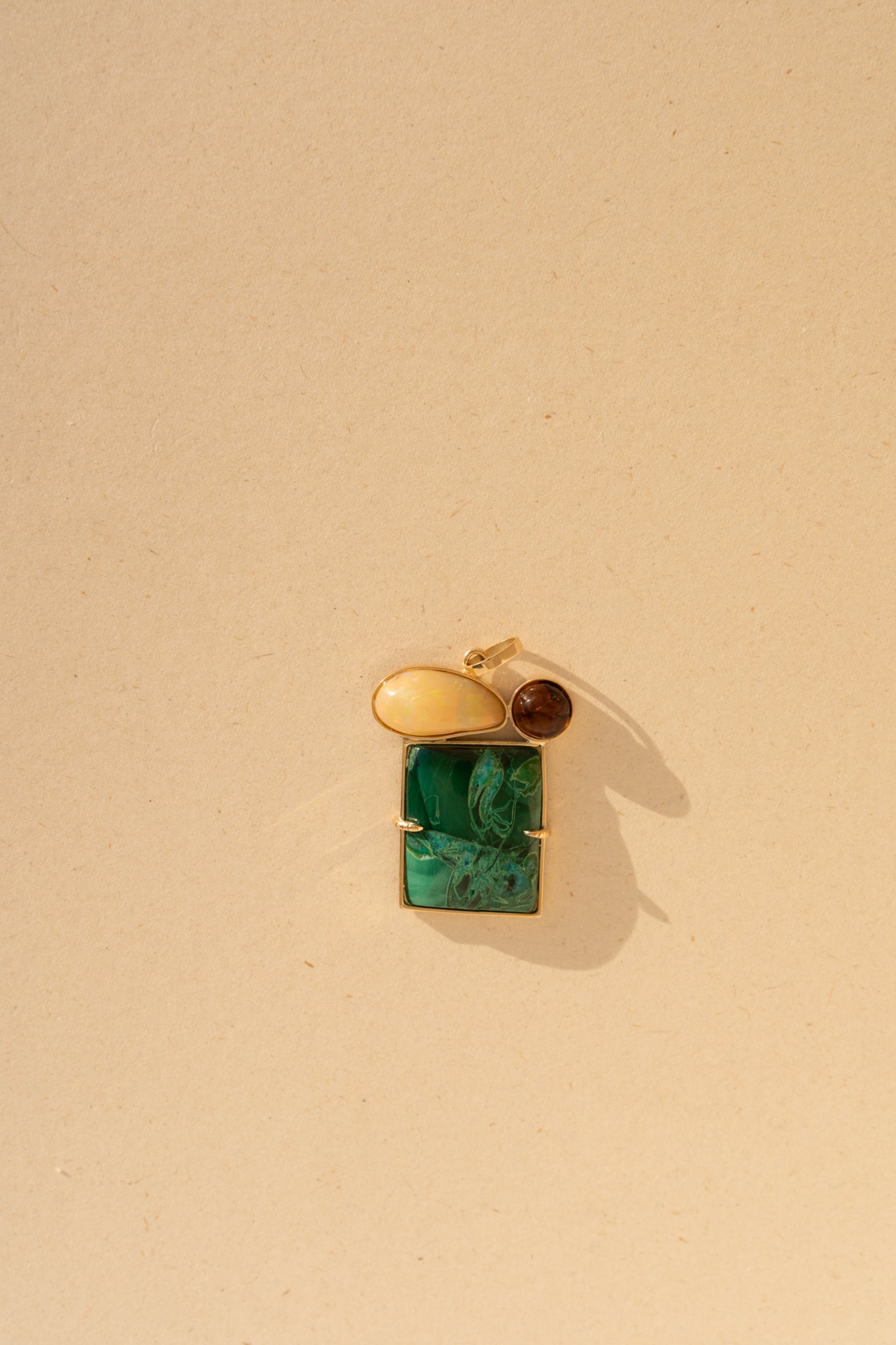 Rectangular Malachite with Opal and Amber