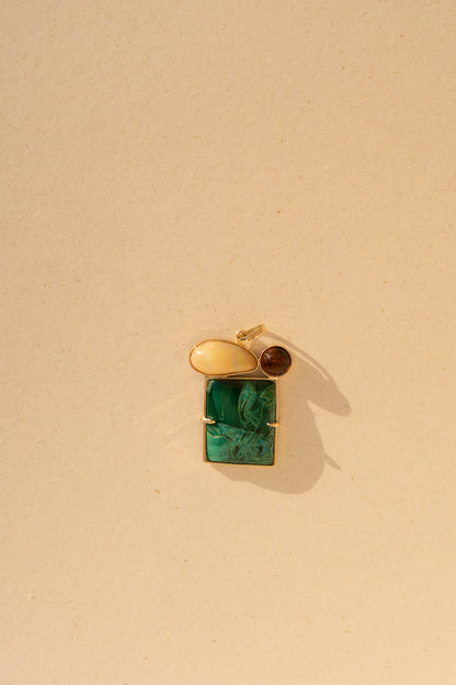 Rectangular Malachite with Opal and Amber