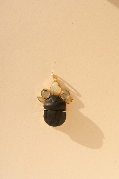 Egyptian Scarab, Prehnite and Opals