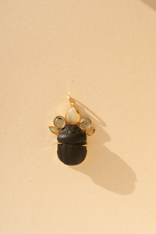 Egyptian Scarab, Prehnite and Opals