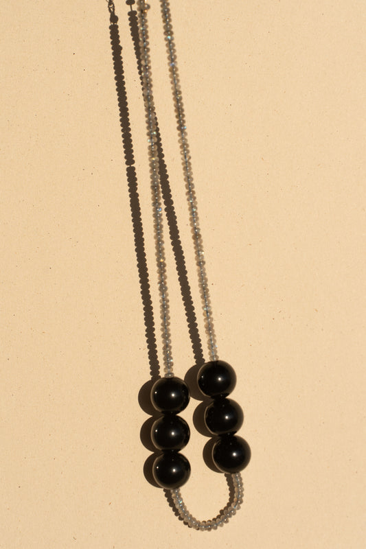 Labradorite combined with Obsidian