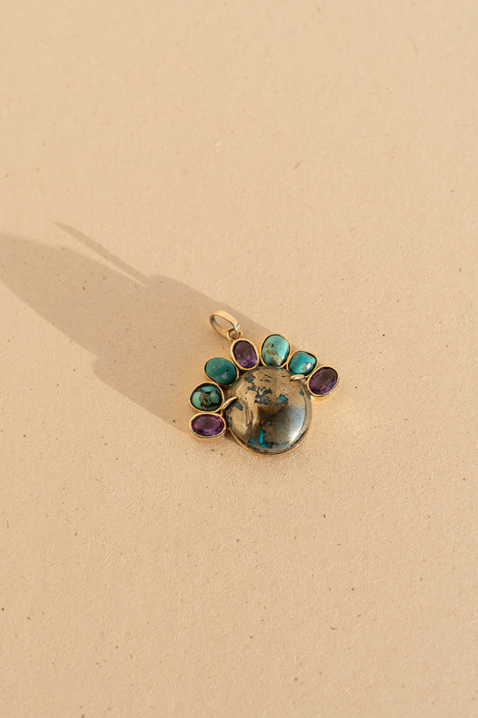 Round Pyrite, Turquoise and Amethyst