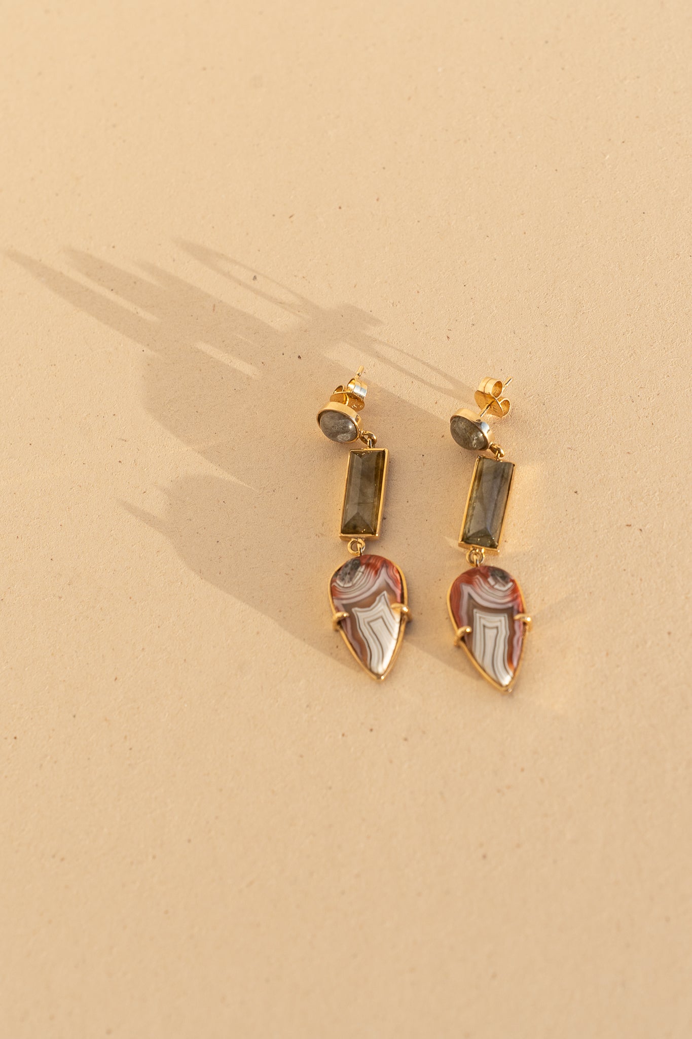 Pink and Grey Agate with Fine Labradorite earrings