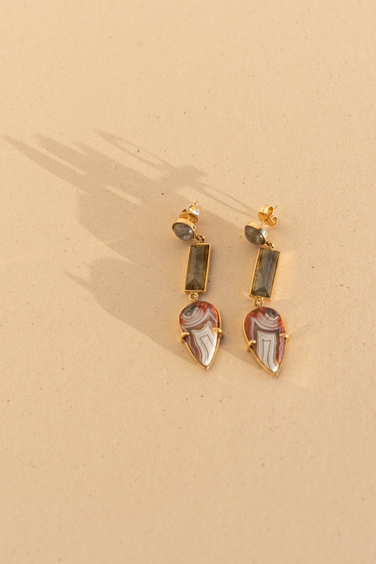 Pink and Grey Agate with Fine Labradorite earrings