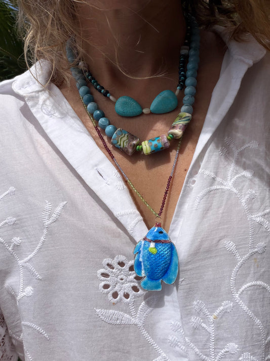 Larimar Rounds with a Touch of Turquoise and Colorful Glass