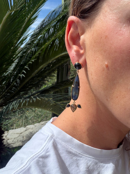 Long Labradorite Drops, Sapphire and Black Star