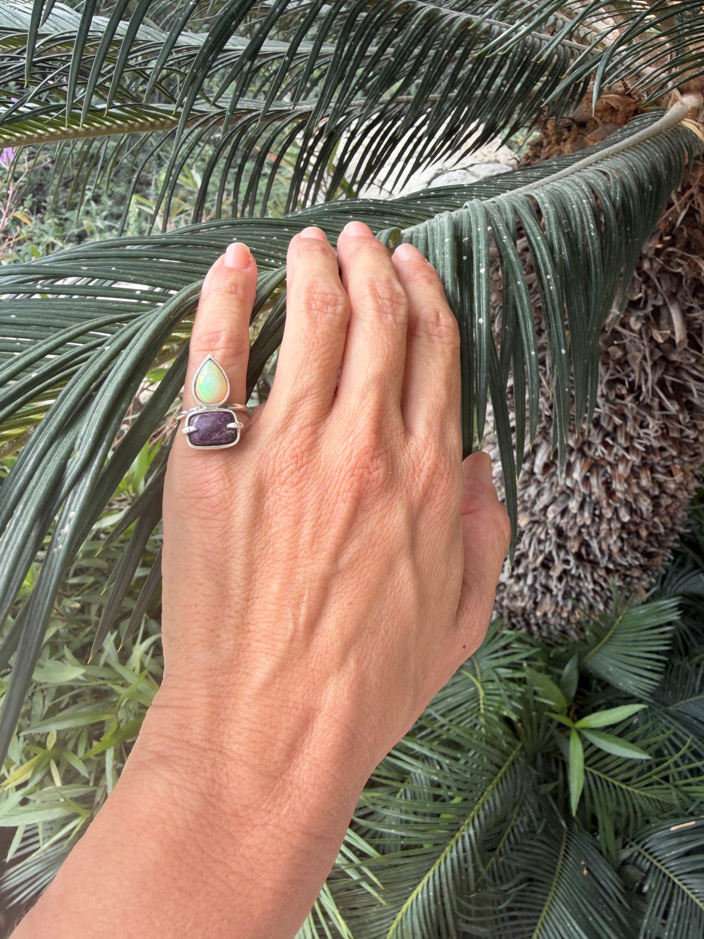 Rectangular Charoite and Opal Drop