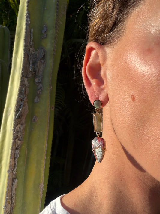 Pink and Grey Agate with Fine Labradorite earrings
