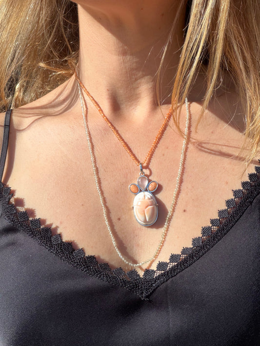 Egyptian Scarab, Rose Quartz and Sunstone