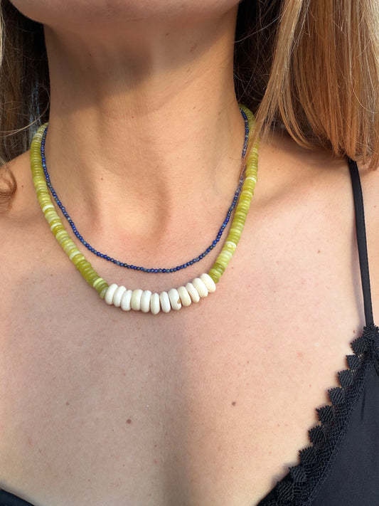 Olive Jade with White bone Puka